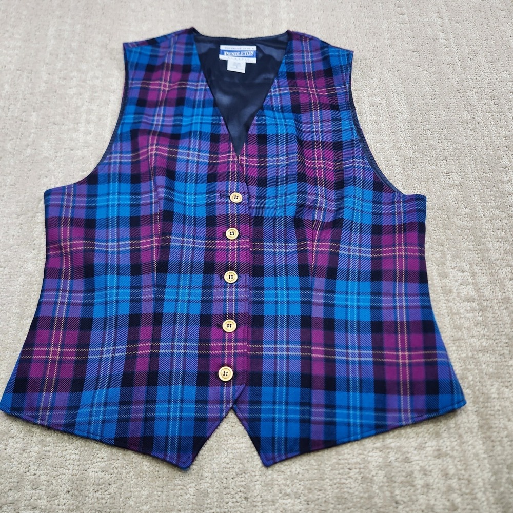 Pendleton Vest Womens 8 100% Wool USA Made Plaid‎ Waist Coat Western Cowgirl
